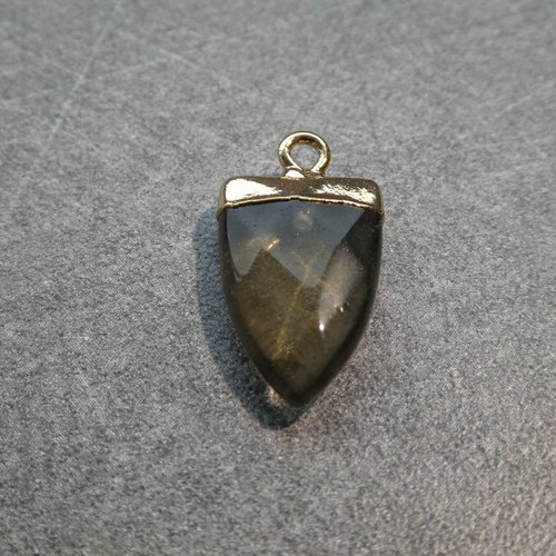 1 pendentif forme pointe 19*13mm smoky quartz et laiton doré, pierre gemme (uspg10)