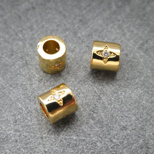 1 perle tube dorée avec étoile zircon 6*5mm, cuivre or (mfp01)