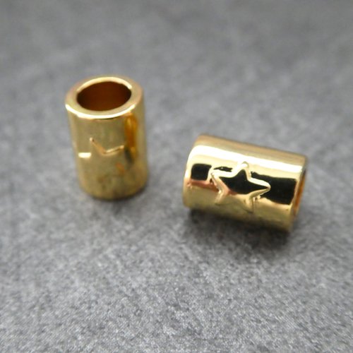 1 perle tube dorée avec étoile 8*5mm, cuivre or (mfp03)