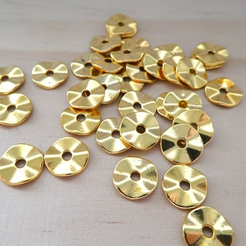 20 perles intercalaires rondelles ondulées 10mm doré (phpm01)