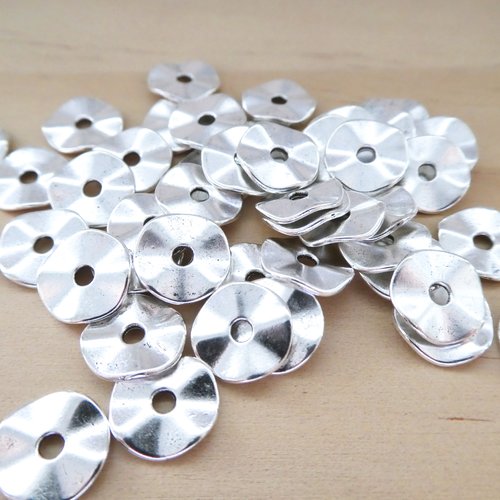 20 perles intercalaires rondelles ondulées 10mm argenté (phpm02)