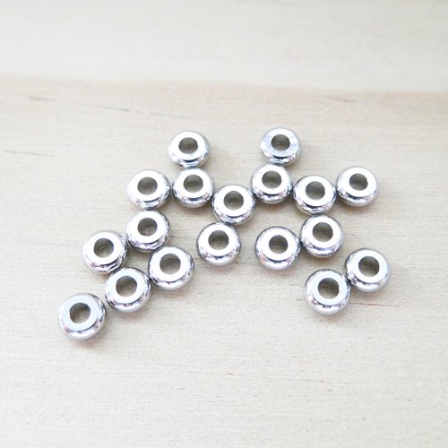10 perles rondelles style heishi 4mm laiton argent platine, perles intercalaires / séparateurs (phpm08)