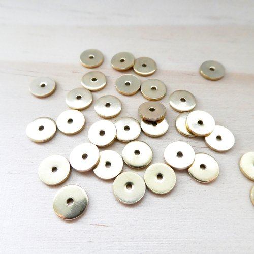8 perles rondelles style heishi 6mm acier inox doré, perles séparateur, intercalaire or (phpi02)