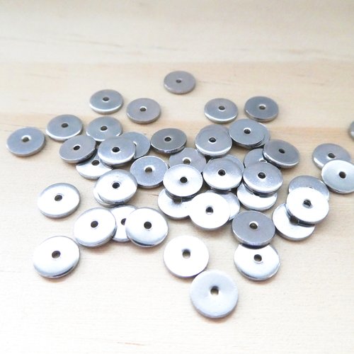 20 perles rondelles style heishi 6mm acier inoxydable, perle séparateur / intercalaire (phpi03)