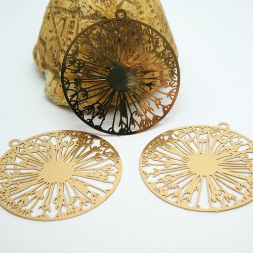 2 estampes filigranées rondes motif fleurs 32*31mm doré (8sef30)