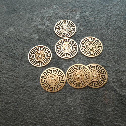10 estampes filigranées rondes motif géométrique 13mm doré - breloques fines motif géométrique (8sef33)