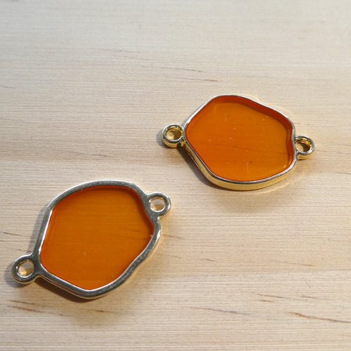 2 connecteurs forme irrégulière 24*16mm résine orange translucide et doré (8scd147)