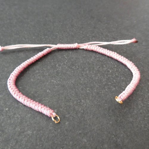 Bracelet à décorer en cordon tressé, réglable, couleur rose (phb03)