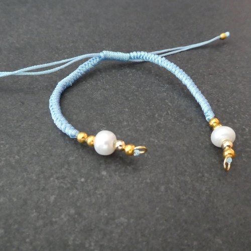 Bracelet à décorer en cordon tressé, réglable, couleur bleu (phb09)