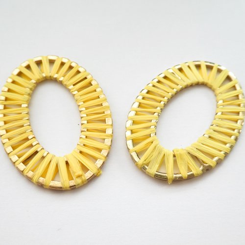 1 grand pendentif ovale 47*33mm en raphia jaune (prbr10)