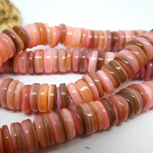 50 perles rondelles heishi ~8mm en coquillage rose saumon (phpcoq01)