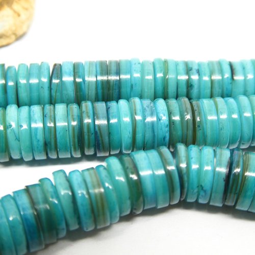 50 perles rondelles heishi ~8mm en coquillage vert turquoise foncé (phpcoq03)