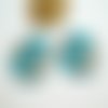 2 pendentifs ronds en acrylique 38mm bleu et feuilles blanches (kr158)