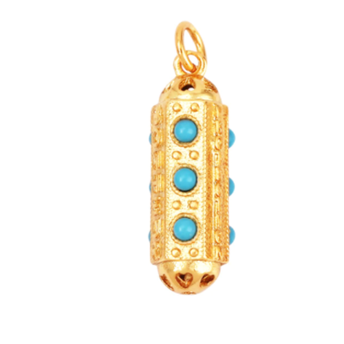 Pendentif amulette, talisman 20*8mm or 18k - turquoise