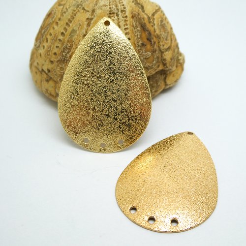 2 chandeliers forme goutte 35*24mm doré pailleté 3+1 trou - connecteur goutte stardust (8scd109)
