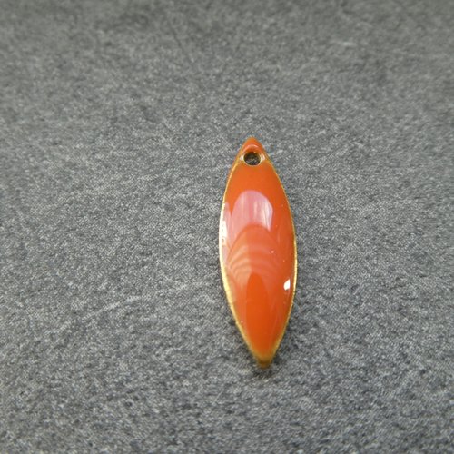 6 sequins émaillés forme navette orange mandarine 16*5mm- base en cuivre doré (8ssq58)