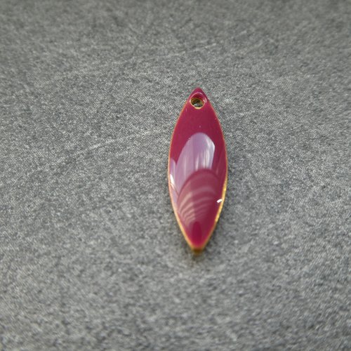 6 sequins émaillés forme navette rose très foncé 16*5mm- base en cuivre doré (8ssq59)