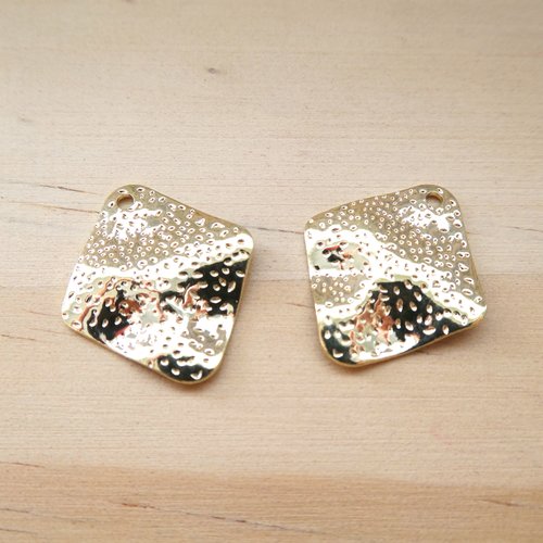 2 sequins losange martelé 19*17mm doré - breloque losange martelé or (wbd19)