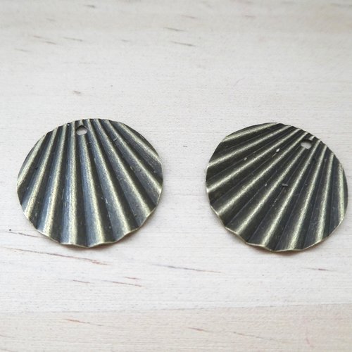 2 breloques rondes plissées 18mm laiton bronze (wbb10)