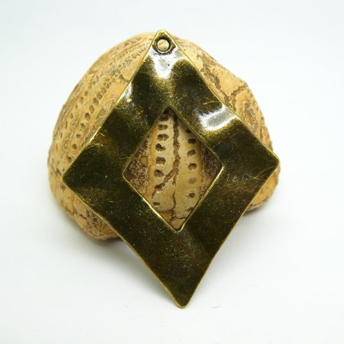 2 pendentifs losange martelé 44*34mm bronze - pendentif losange ethnique bronze (8sbb37)