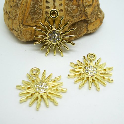 2 breloques soleil 19*17mm doré et strass (8sbd255)