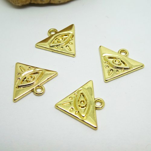 4 breloques ethniques triangle avec oeil, 16*14mm, doré (8sbd256)