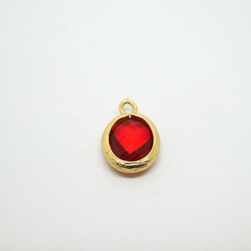 2 pendentifs ovales en verre facetté rouge, 15*10mm (kv01-1)