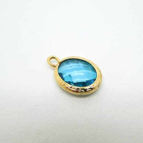 2 pendentifs ovales en verre facetté turquoise, 15*10mm (kv01-6)