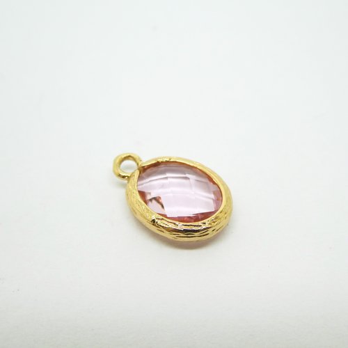 2 pendentifs ovales en verre facetté rose, 15*10mm (kv01-8)