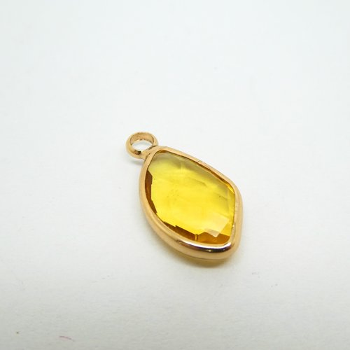 2 pendentifs goutte irrégulière en verre facetté jaune, 18*9mm (kv02-4)