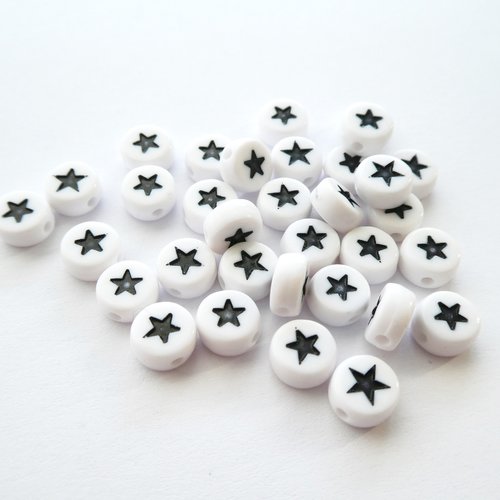 20 perles en acrylique rondes 7mm blanc et étoile noire (8spa07)