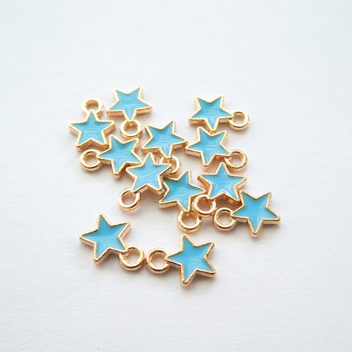 10 breloques étoile 9*7mm doré et émail bleu (8sbd268)