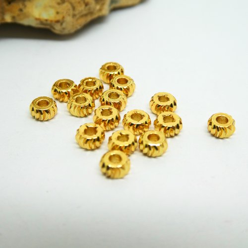 20 perles intercalaires rondelles fantaisie 4mm laiton doré (phpm14)