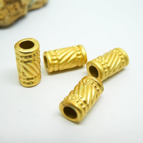 4 perles tubes ethniques 10.5*6mm or mat 18k (phpm16)