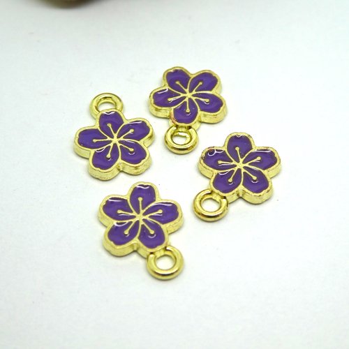 6 breloques petite fleur émaillée 11*9mm doré et violet (8sbd296)
