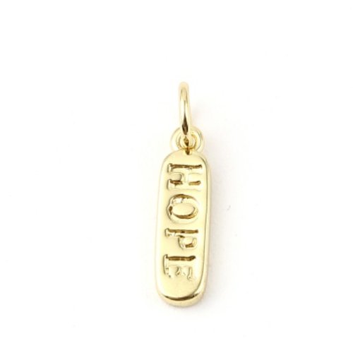 1 petit pendentif rectangle gravé "hope" 17*4mm cuivre doré (8sbd306)