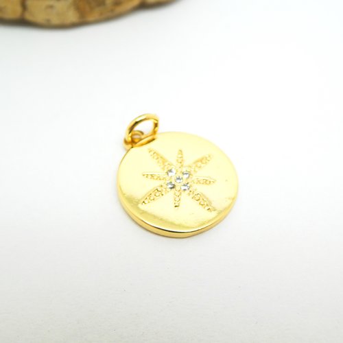 1 pendentif rond 16*14mm doré or 18k et étoile zircons (phbd37)