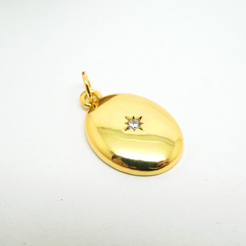 1 pendentif ovale 19*13mm laiton or 18k et zircon cristal (phbd38)