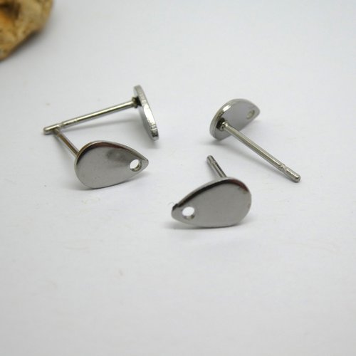 2 paires boucles d'oreilles puce forme goutte 8*5mm acier inoxydable 304 (8sbo105)