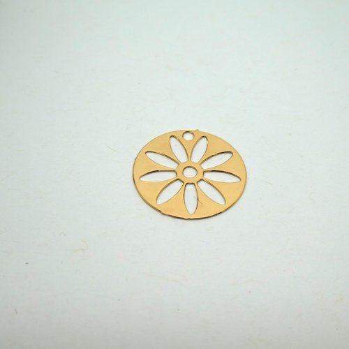 6 estampes filigranées rondes 16mm fleur ajourée doré (8sef46)