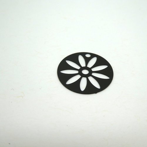6 estampes filigranées rondes 16mm fleur ajourée noir (8sef48)