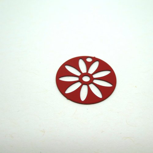 6 estampes filigranées rondes 16mm fleur ajourée rouge (8sef52)