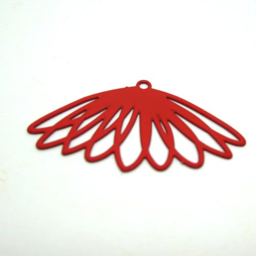 4 estampes filigranées forme feuille, fleur 28*16mm rouge (8sef64)