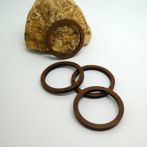 2 pendentifs, anneaux fermés ronds 25mm en bois (krw01)