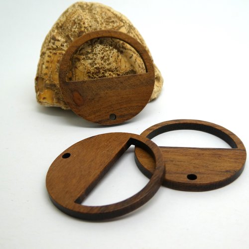 2 pendentifs ronds demi plein - 30mm - en bois (krw05)