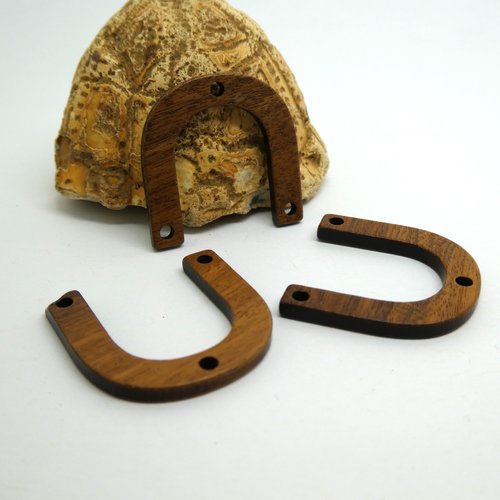 2 pendentifs, connecteurs à 3 trous - forme u, arc - en bois (krw08)
