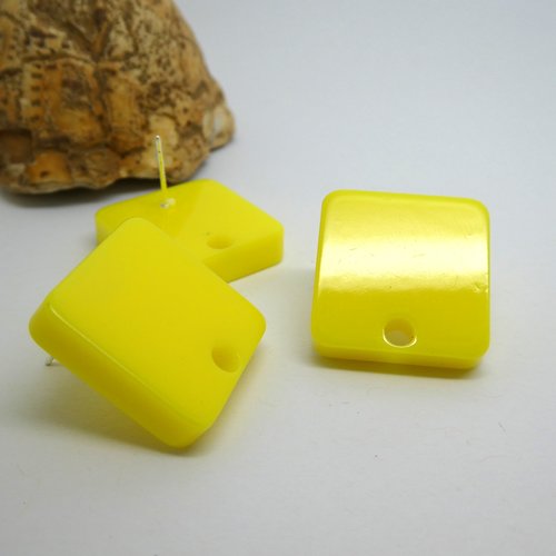 2 paires boucles d'oreilles à clou, carré 20*20mm, acrylique jaune (kbo33)