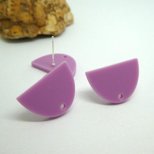 2 paires boucles d'oreille clous, forme arrondie 18*13mm, acrylique violet lilas (kbo35)