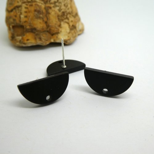 2 paires boucles d'oreilles puce demi-lune 16*8mm, acrylique noir - supports boucles d'oreilles à clous noir (kbo36)