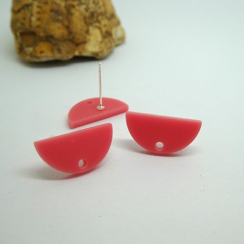 2 paires boucles d'oreilles puce demi-lune 16*8mm, acrylique rose corail - supports boucles d'oreilles à clous corail (kbo37)